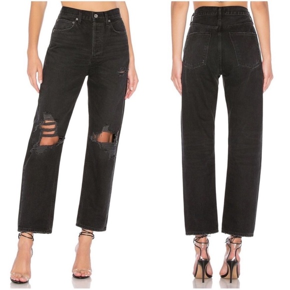 NWOT AGOLDE 90s pinch waist 23 black dark denim Distressed Women's Jeans